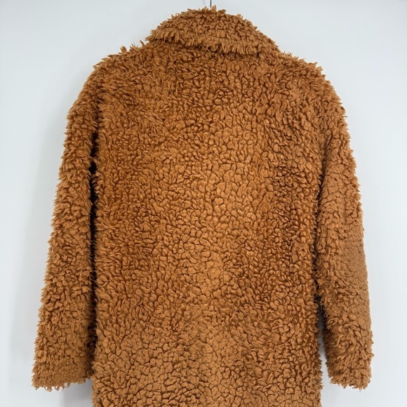 J Crew Size XXS Brown Textured Fuzzy Faux Fur Teddy Coat Collared Snap/zip front - Picture 7 of 9